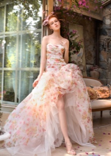 Fluffy dress with floral train