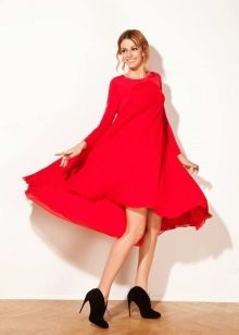 Kırmızı Uzun Kol A Kesim Elbise