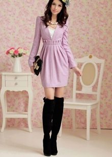 Lilac high-waisted dress paired with over the knee boots
