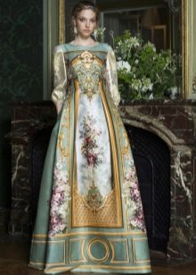 sukienka w barokowy print z rękawami