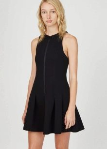 Sleeveless Black Pleated Zip Front Dress