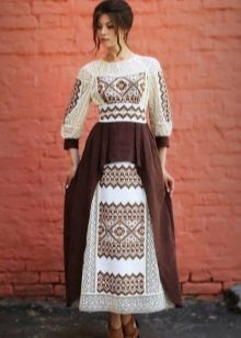 Vestido estampado étnico en blanco y marrón