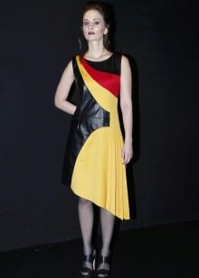 Asymetryczna czarno-żółta skórzana sukienka