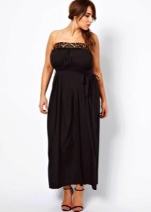 Černé bandeau šaty s volnou sukní po kotníky pro obézní ženy