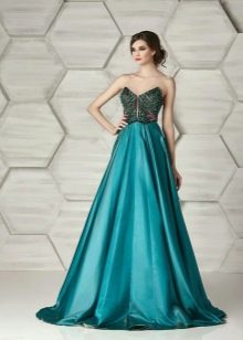 Evening dress strapless from Elionor Couture green