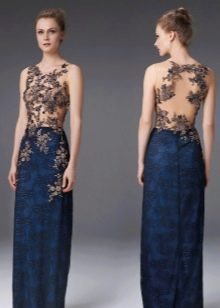 Evening dress with an open back decorated with a pattern