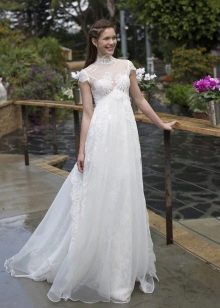 Nėščiųjų vestuvinė suknelė aukštu juosmeniu