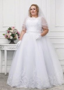 Vestido de novia de talla grande con velo