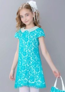 Елегантна рокля за момиче на 10-12 години права дантела