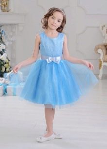 Elegantiška pūkuota mėlyna suknelė mergaitei