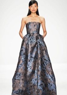 floor-length brocade dress