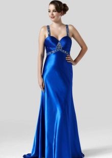 blue satin strappy dress