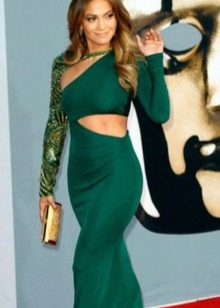 Green dress with gold clutch