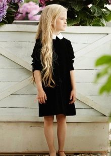 Školní černé šaty pro dívky v délce ke kolenům