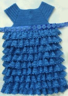 Gaun biru elegan dengan ruffles untuk seorang gadis berumur 4-5 tahun