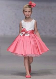 Puti at pink na maiksing kindergarten prom dress