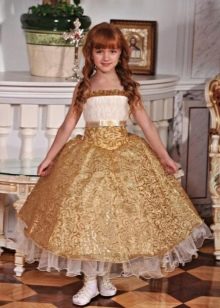 Golden prom dress na hanggang sahig ang haba para sa kindergarten