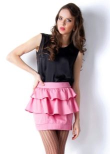 skirt mini ruffle merah jambu