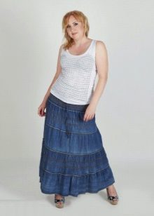 ruffled long denim skirt