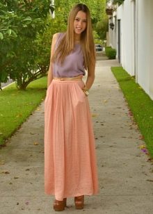 Falda larga semi-sol de lino