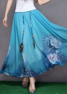 falda larga de verano de plumas de pavo real