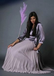 liliowa długa plisowana spódnica