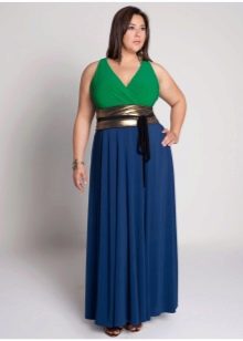 blauwe maxirok met brede riem voor zwaarlijvige vrouwen