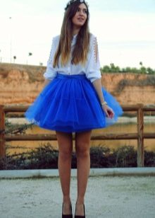 Blauwe gelaagde korte rok