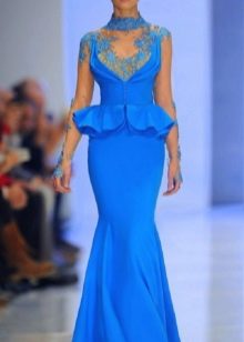 blue taffeta dress with embroidery