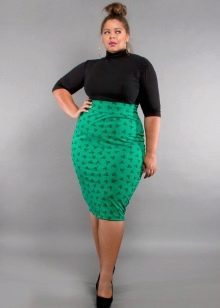 zelena olovka suknja s uzorkom za debele žene