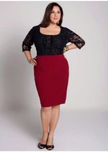 tamnocrvena pencil suknja za debele žene