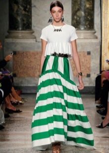 falda larga amplia con rayas blancas y verdes