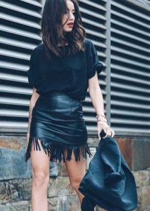 Fringed leather mini skirt