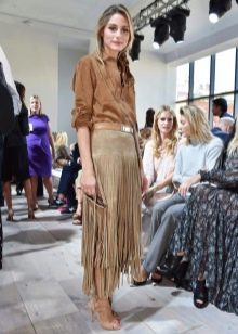 Fringed suede sand skirt