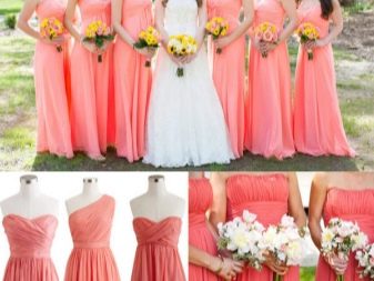 Koralų rožinės pamergių suknelės