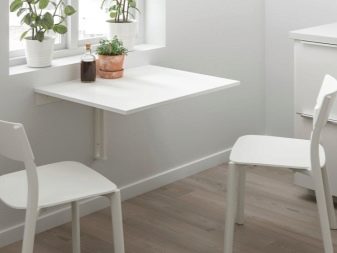 Ban Specially Hired Κρεμαστά τραπέζια στην κουζίνα (39 φωτογραφίες): μικρά μοντέλα τοίχου  τραπεζιών κουζίνας, μοντέλα με κούνια στον τοίχο, βάση για κρεμαστά τραπέζια