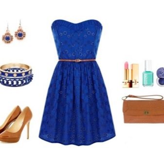 Blue lace dress with accessories