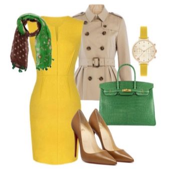 Kombinácia doplnkov so žltými šatami