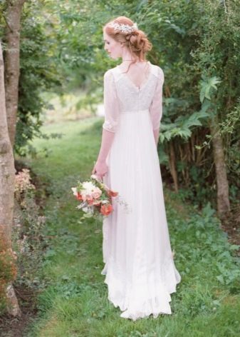 Provanso vestuvinė suknelė trumpomis rankovėmis