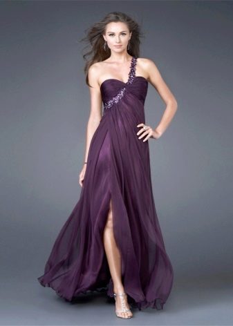 Purple One Shoulder Straps Evening Dress