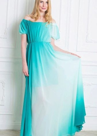 שמלת ערב בצבע טורקיז עם שיפוע לבן