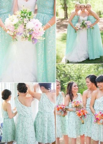 Piparmētru vienkrāsainas līgavas māsu kleitas