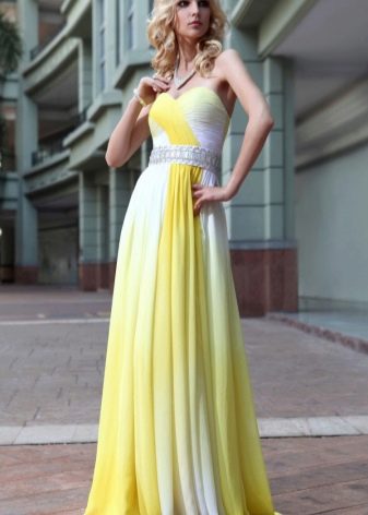 שמלת ערב לבנה וצהובה