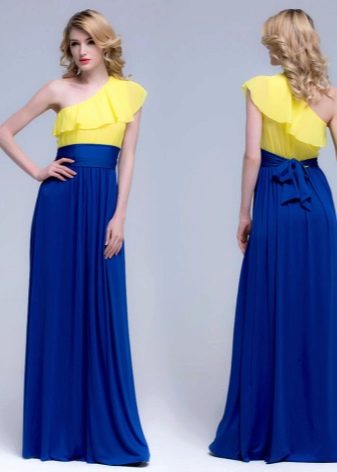 Žluté a modré večerní šaty