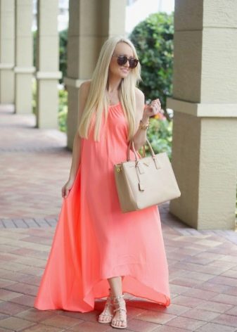 Φόρεμα με έντονο ροζ πορτοκαλί κοραλί
