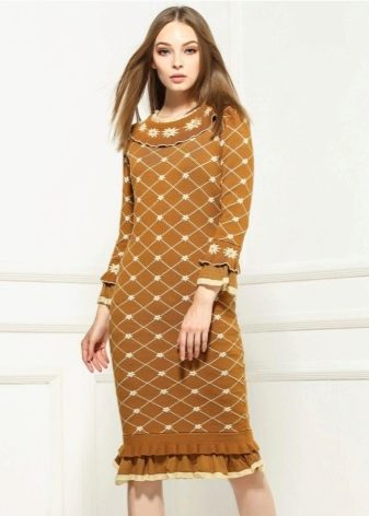 Knitted warm dress with small flounces