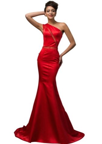 Red satin dress with train