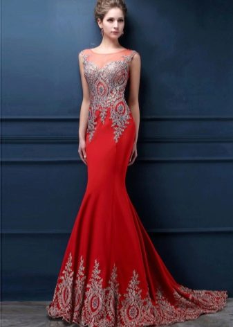 Red evening dress with train