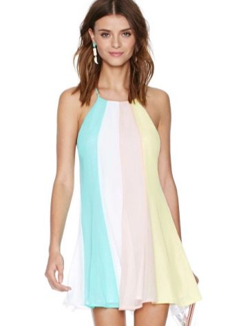 White a-line dress with turquoise, beige and yellow