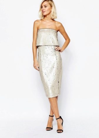 Light gray mid-length bandeau dress
